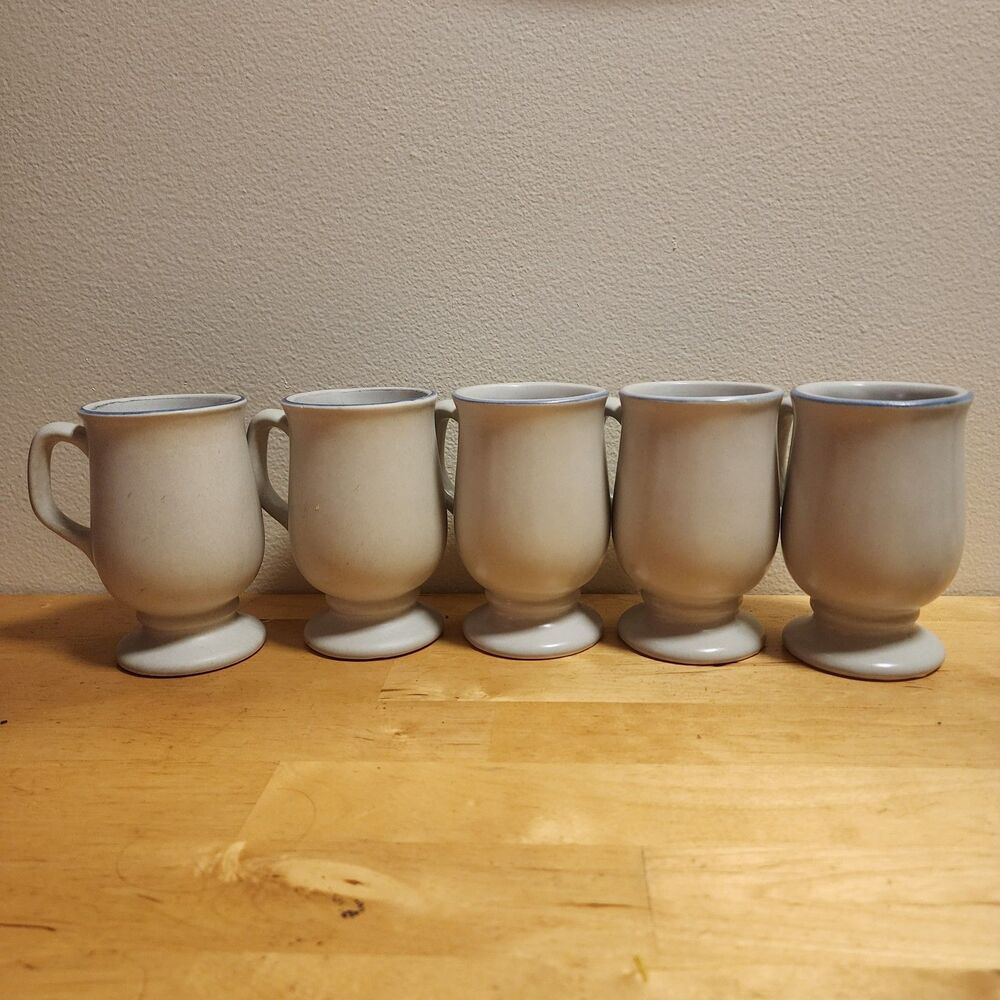 Vintage Pfaltzgraff Yorktowne village pedestal footed stoneware mugs USA 5 set - Picture 8 of 12